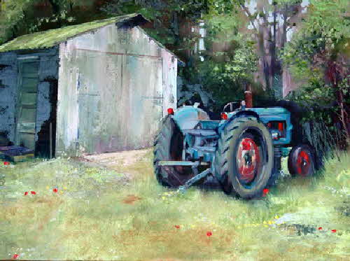 palette knife paiting the old tractor - Radio Kootwijk